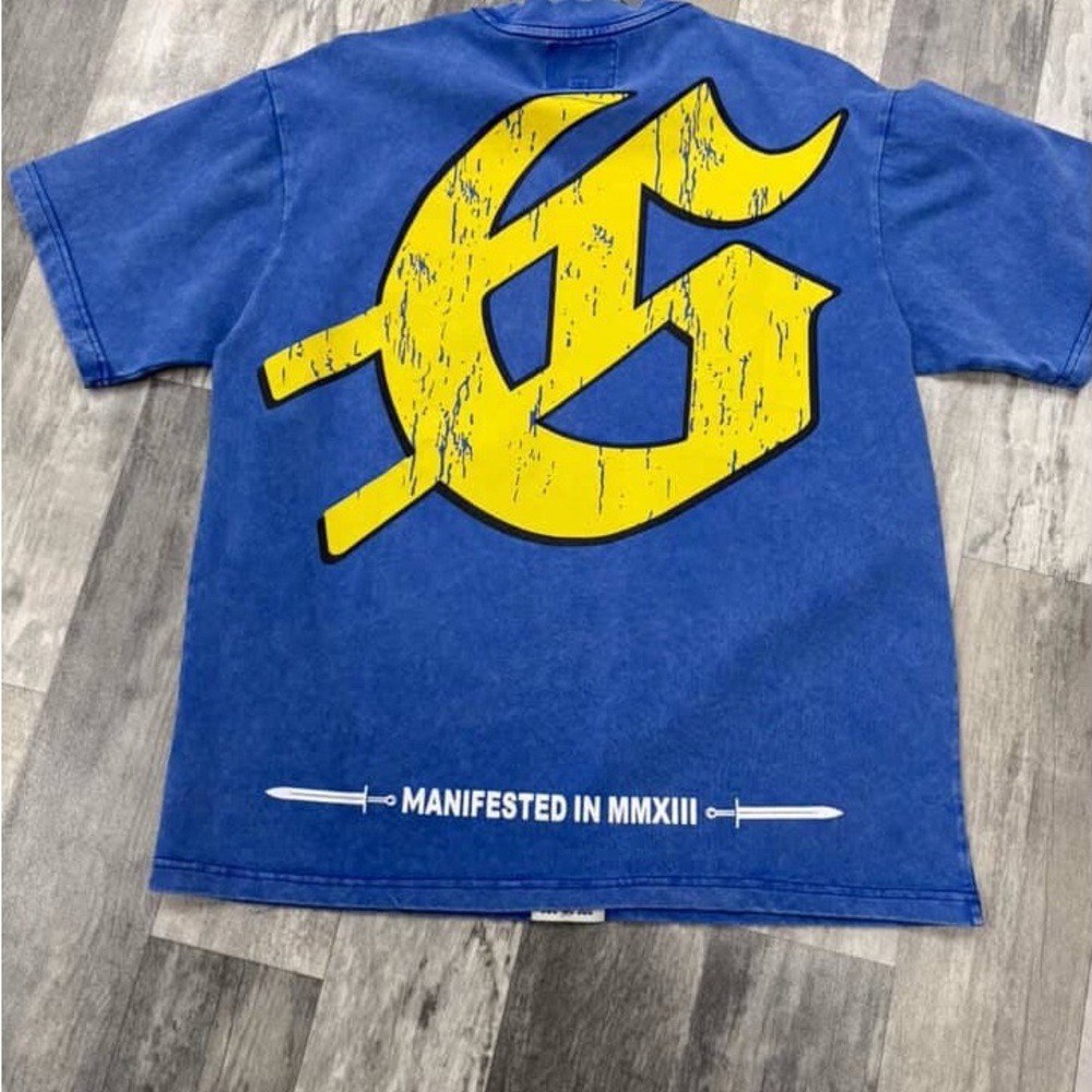 Blue Graphic Tee with Yellow Design